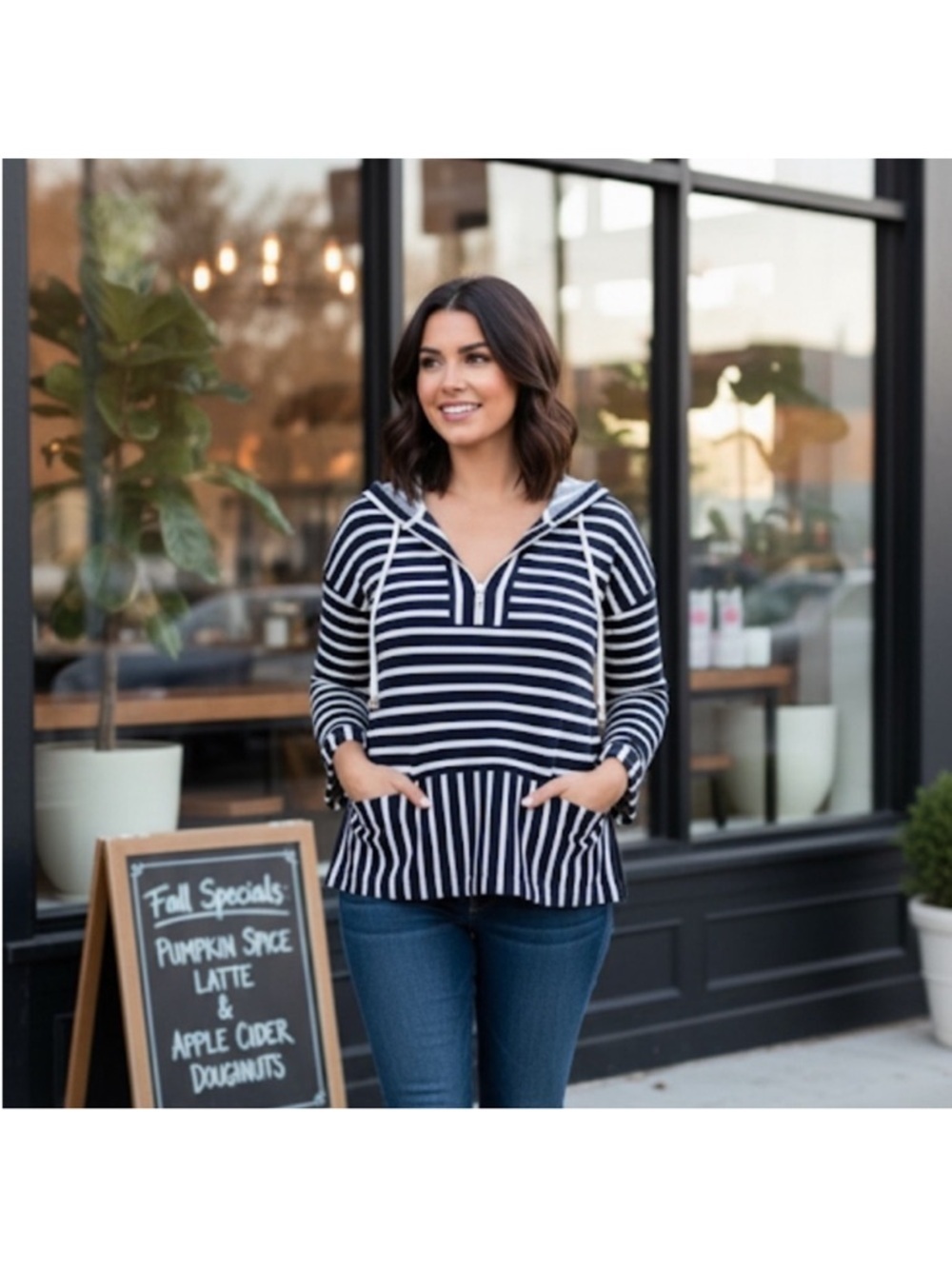 Melloday small blue striped hoodie sweatshirt
